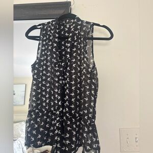 Charlotte Russe Black and White Bird Pattern Dress Shirt